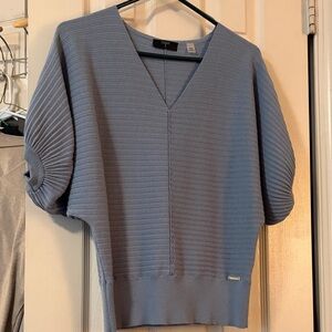 Blue V-Neck Ribbed Sweater
